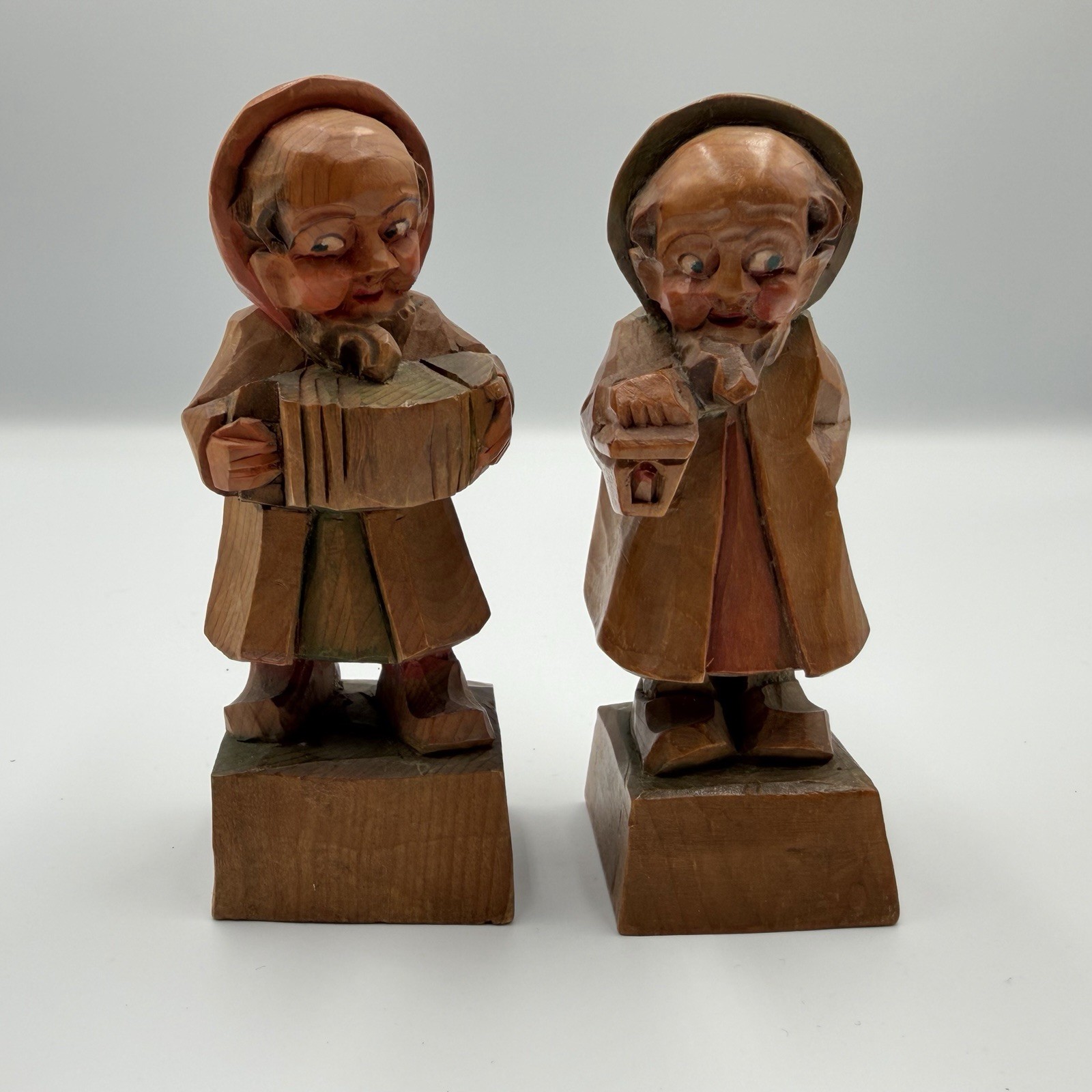 2 Vintage Hand Carved Wood Folk Art Figures Musicians Accordion