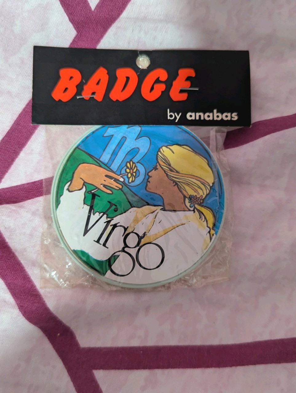 VTG 1970s Anabas Virgo Astrological Badge Pin Sealed Deadstock Zodiac Sign