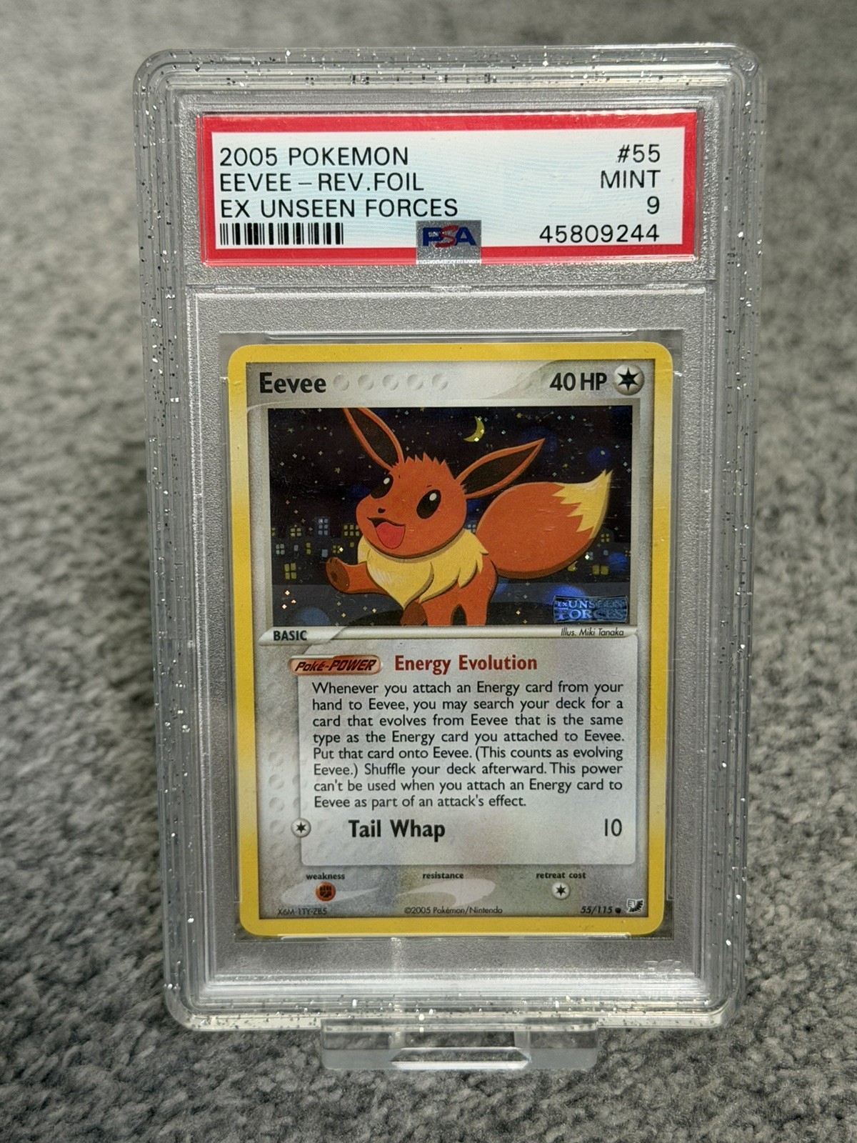 2005 POKEMON EX UNSEEN FORCES #55 EEVEE-REVERSE FOIL PSA 9 2005 POKEMON EX UNSEEN FORCES #55 EEVEE-REVERSE FOIL PSA 9