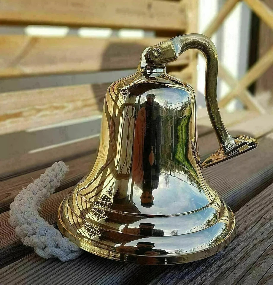 Nautical Vintage Brass Captain Ship Bell Maritime Wall Bracket Boat Decor