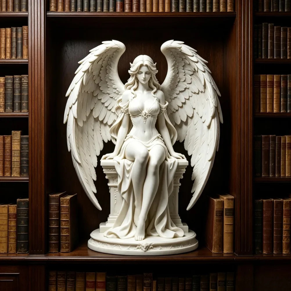 Graceful Sitting Angel Goddess Sculpture Winged Figurine Tabletop Home Decor Graceful Sitting Angel Goddess Sculpture Winged Figurine Tabletop Home Decor