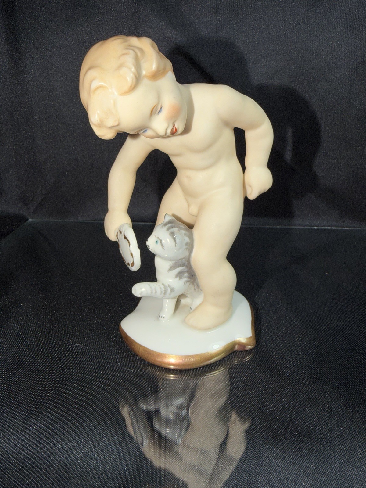 Vintage Alka Kunst Boy with Kitty Porcelain Figurine BAVARIA Western Germany Vintage Alka Kunst Boy with Kitty Porcelain Figurine BAVARIA Western Germany
