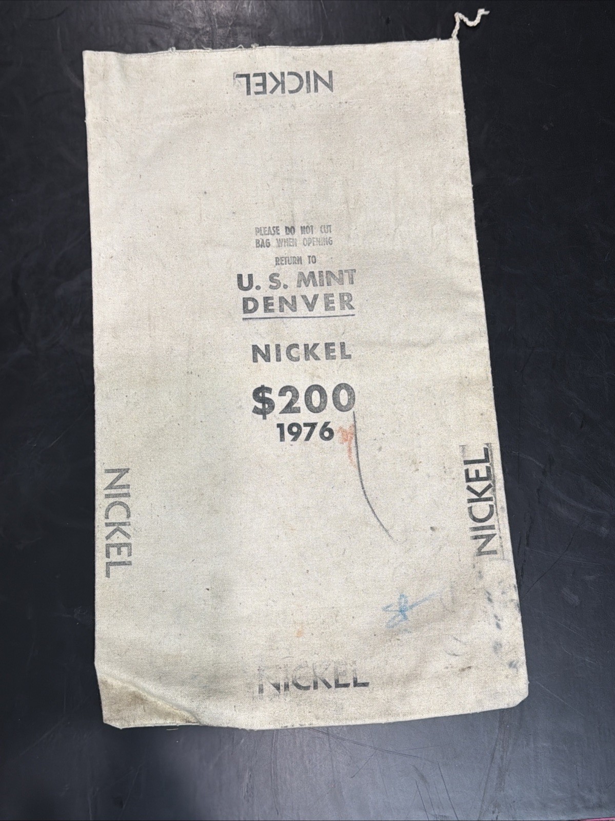Vintage 1976 1978 U.S. Mint Denver Nickel Coin $200 Canvas Cloth Bag