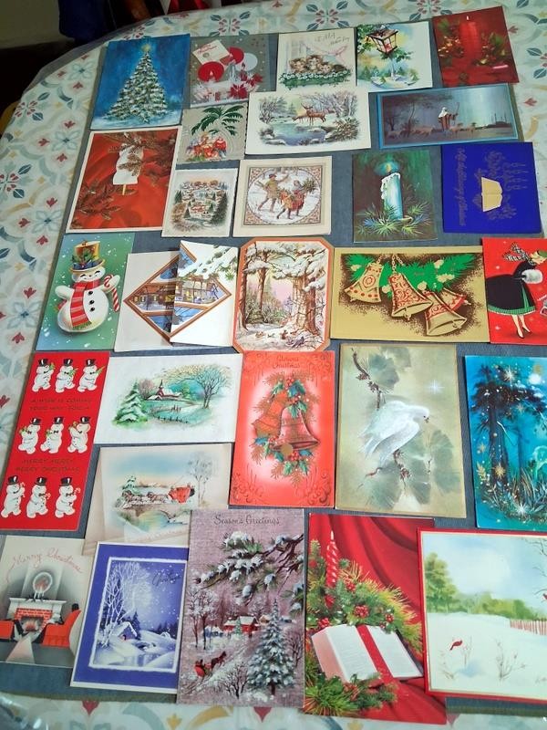 Vtg Lot 28+ Sweet Cute Mid Century Christmas Greeting Cards Santa Bells Elves #7