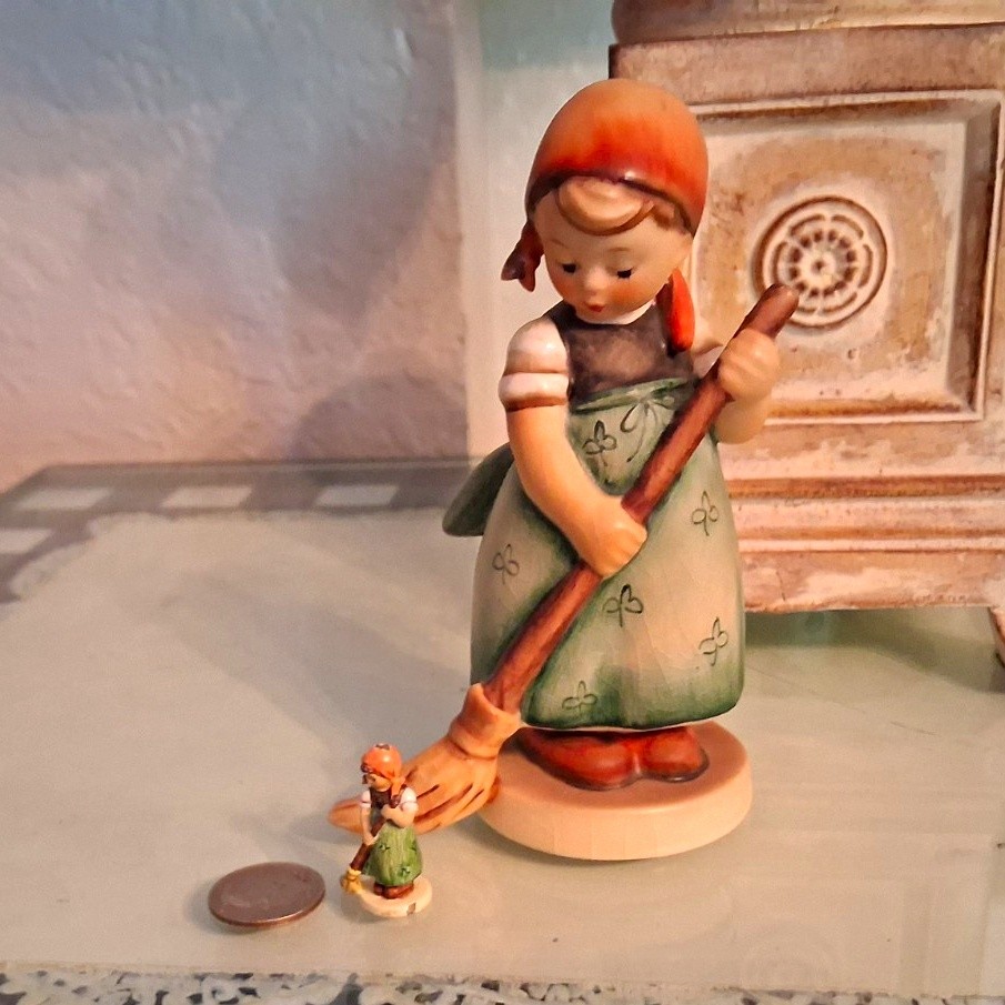 Goebel Hummel M.I. Hummel Girl Sweeping Porcelain Hand Painted Figurines (2)