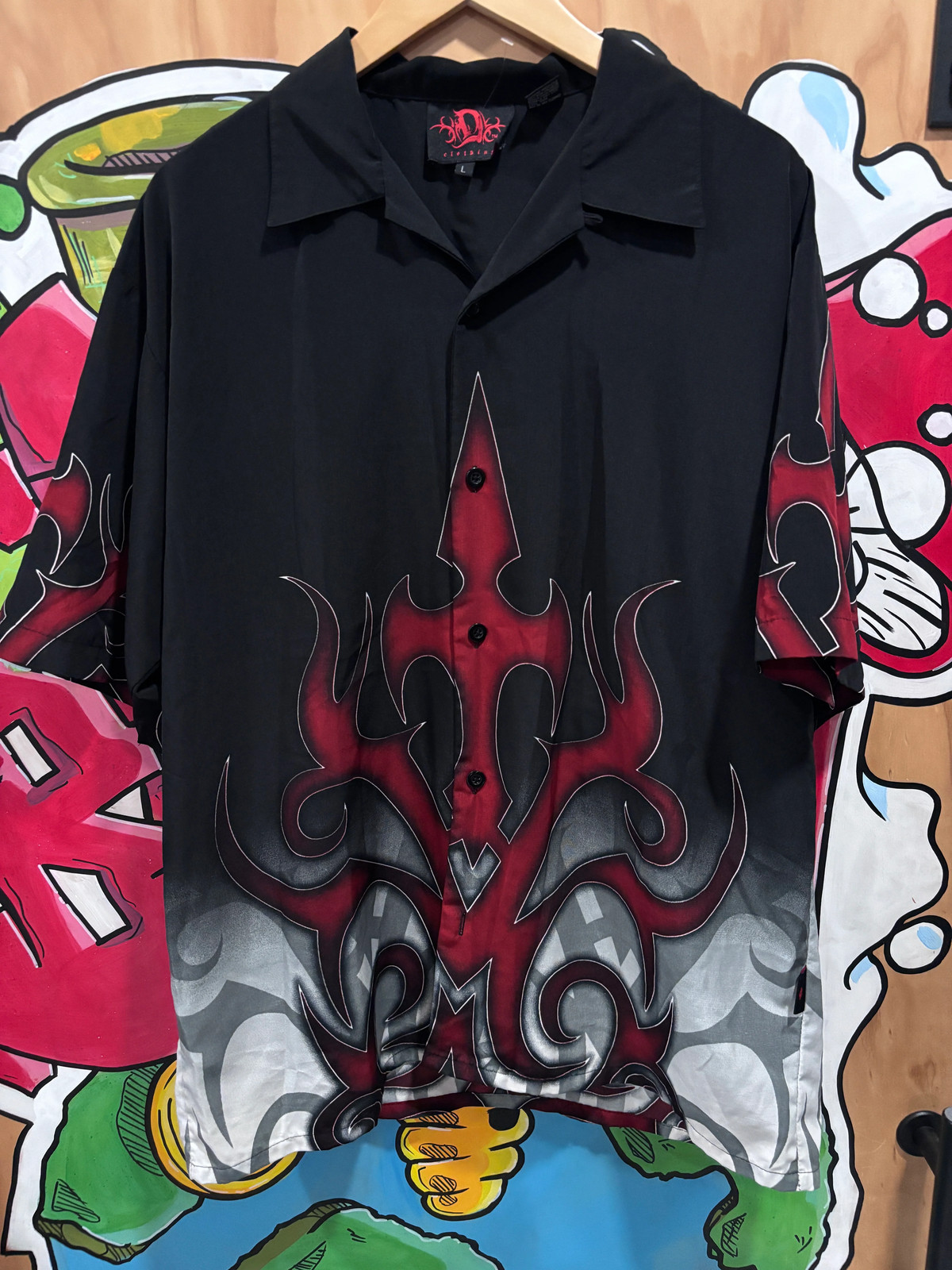 Vintage Y2K Dragon Clothing Tribal Flame Button Up