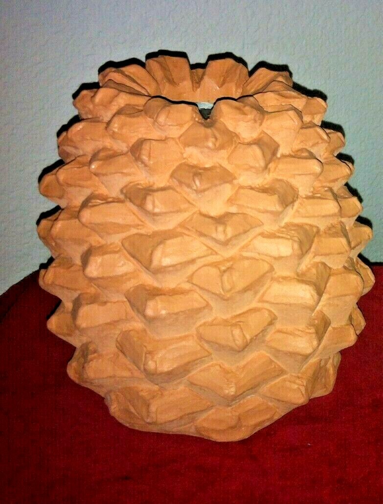 RARE TERRACOTTA CAST-STONE CONE CANDLE HOLDER San Diego Balboa Art Centr '83 USA