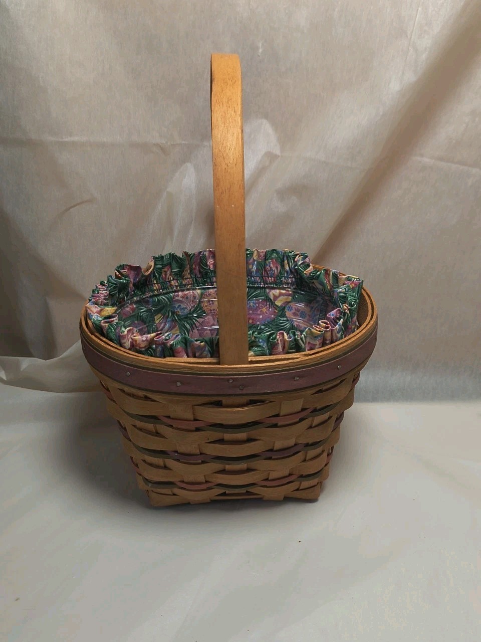 Longaberger 1996 Basket W/ Cloth Easter Egg & Plastic Liner & Handle
