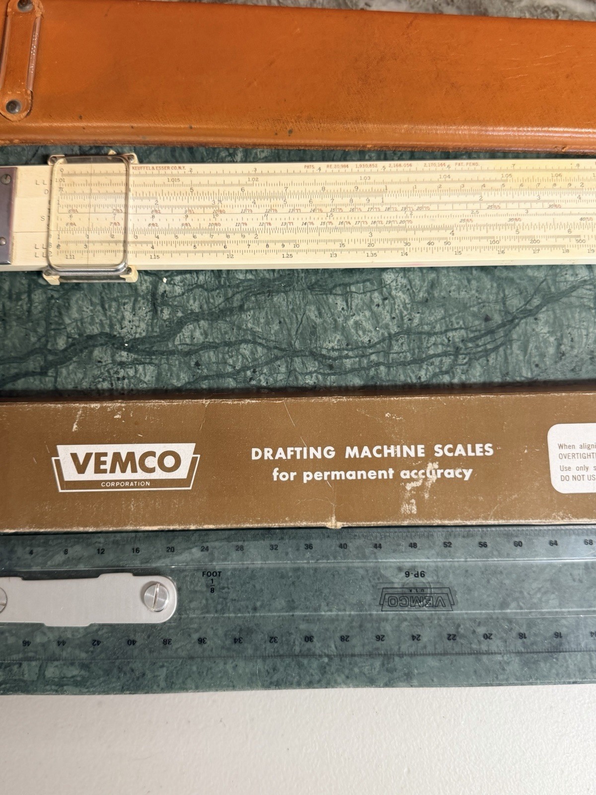 Vintage VEMCO 9P-6 Drafting Machine Scale Drafting Tool and K and E slide rule