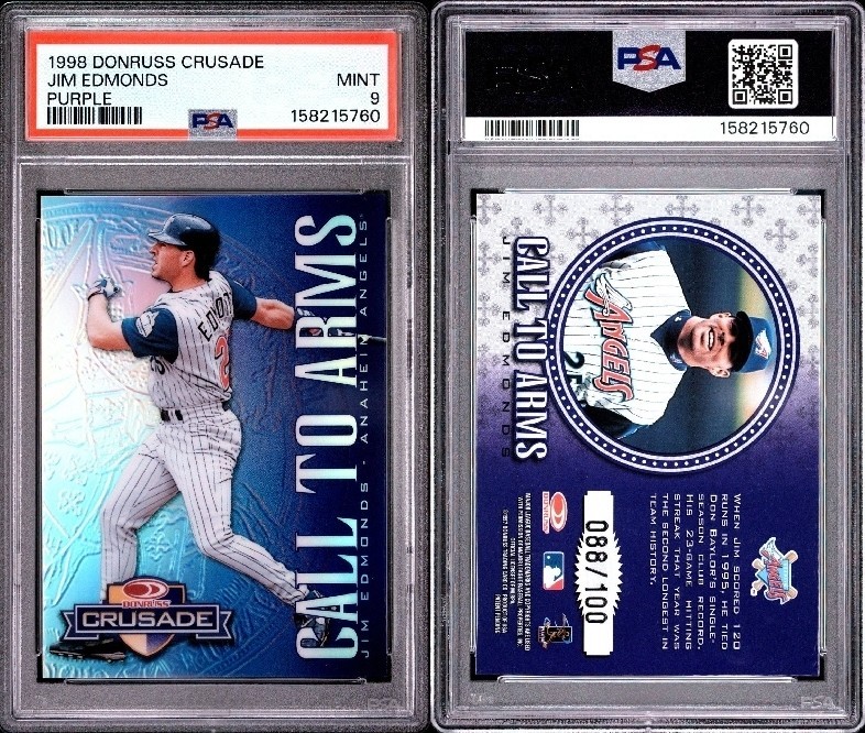 1998 Donruss Crusades Purple Jim Edmonds 088/100 Rare PSA 9 pop 2 none higher 1998 Donruss Crusades Purple Jim Edmonds 088/100 Rare PSA 9 pop 2 none higher