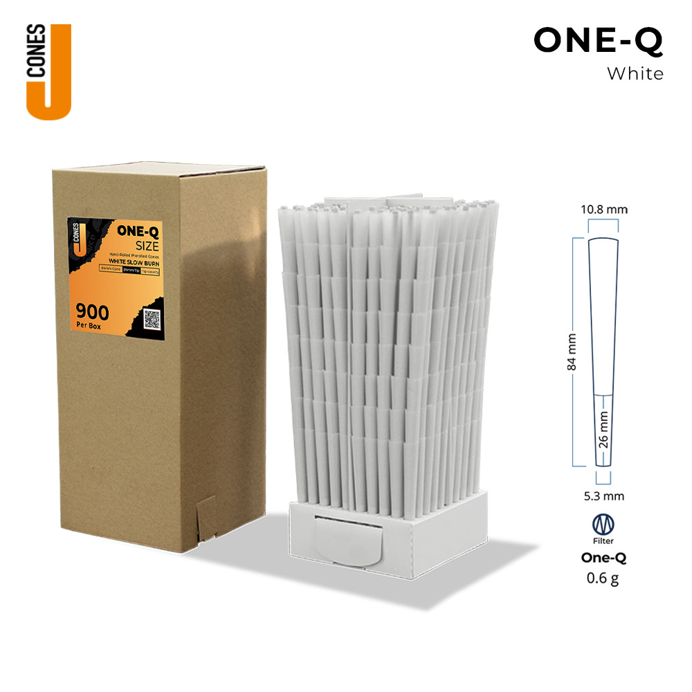 JCones ONE-Q Size (1-1/4) 84/26 White Pre-Rolled Cones BULK WHOLESALE CASE 5,400 JCones ONE-Q Size (1-1/4) 84/26 White Pre-Rolled Cones BULK WHOLESALE CASE 5,400
