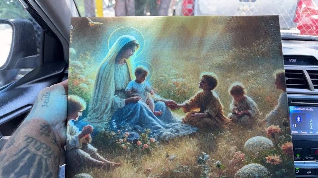 Vintage Religious Art Print of Madonna and Child with Angels