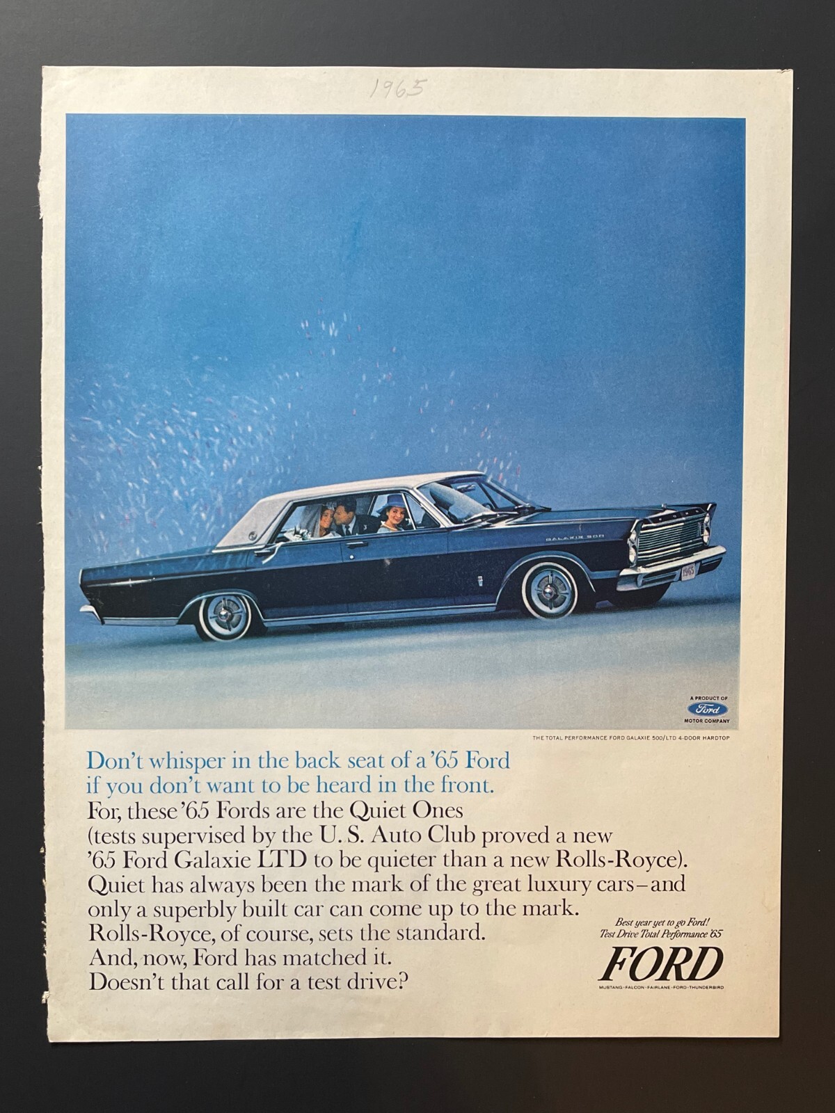 Original 1965 Ford Galaxie 500 Car - Original Print Advertisement (10in X 14in)