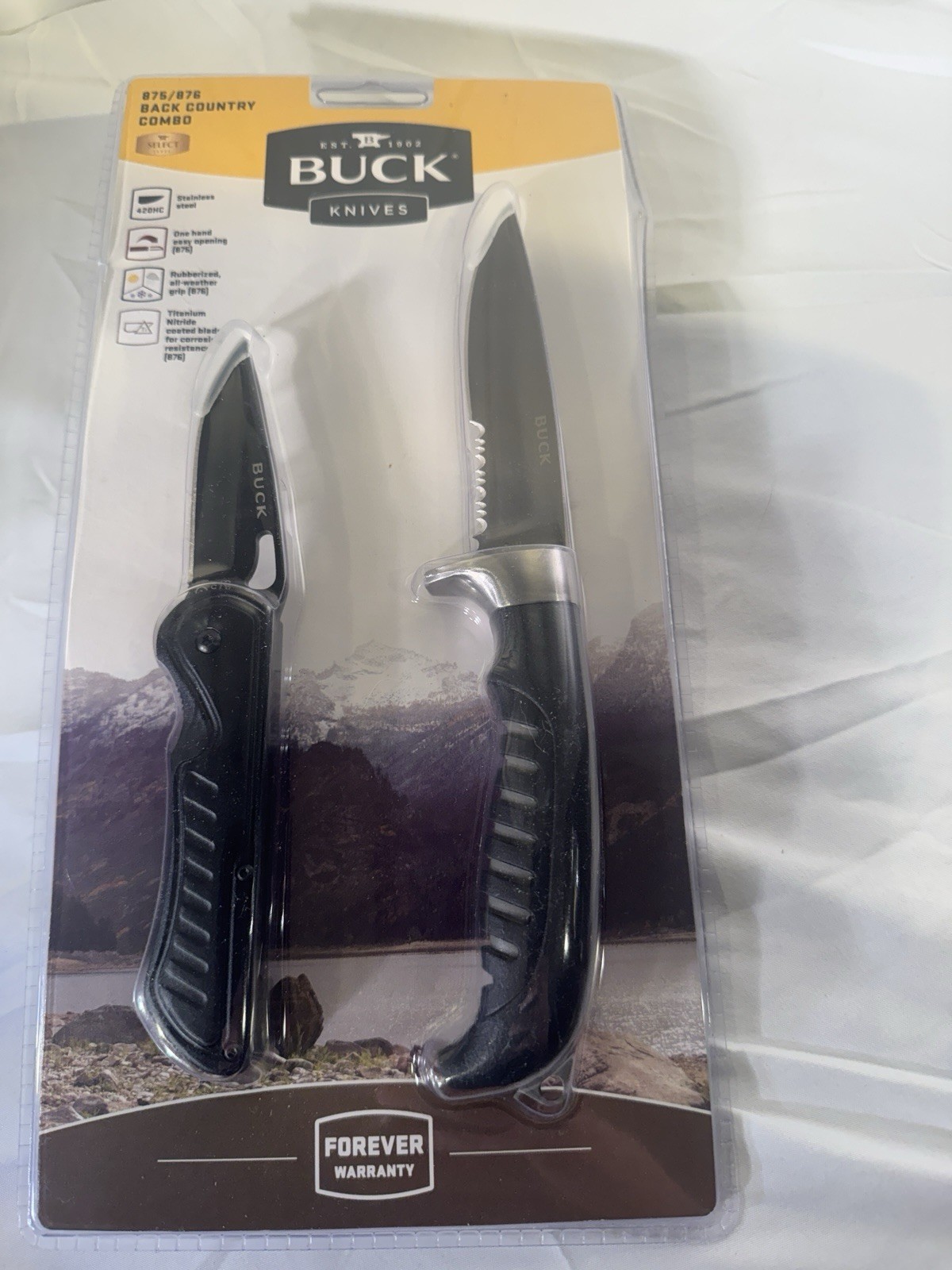 Buck Knives Back Country 875 Folding & 876 Fixed Blade W Sheath Combo NIB SEALED
