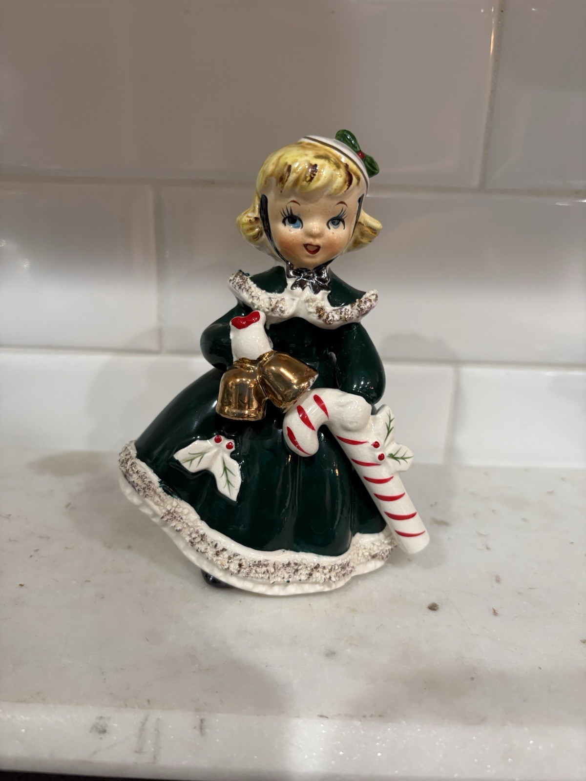Vintage Relco Green Shopping Girl Figurine