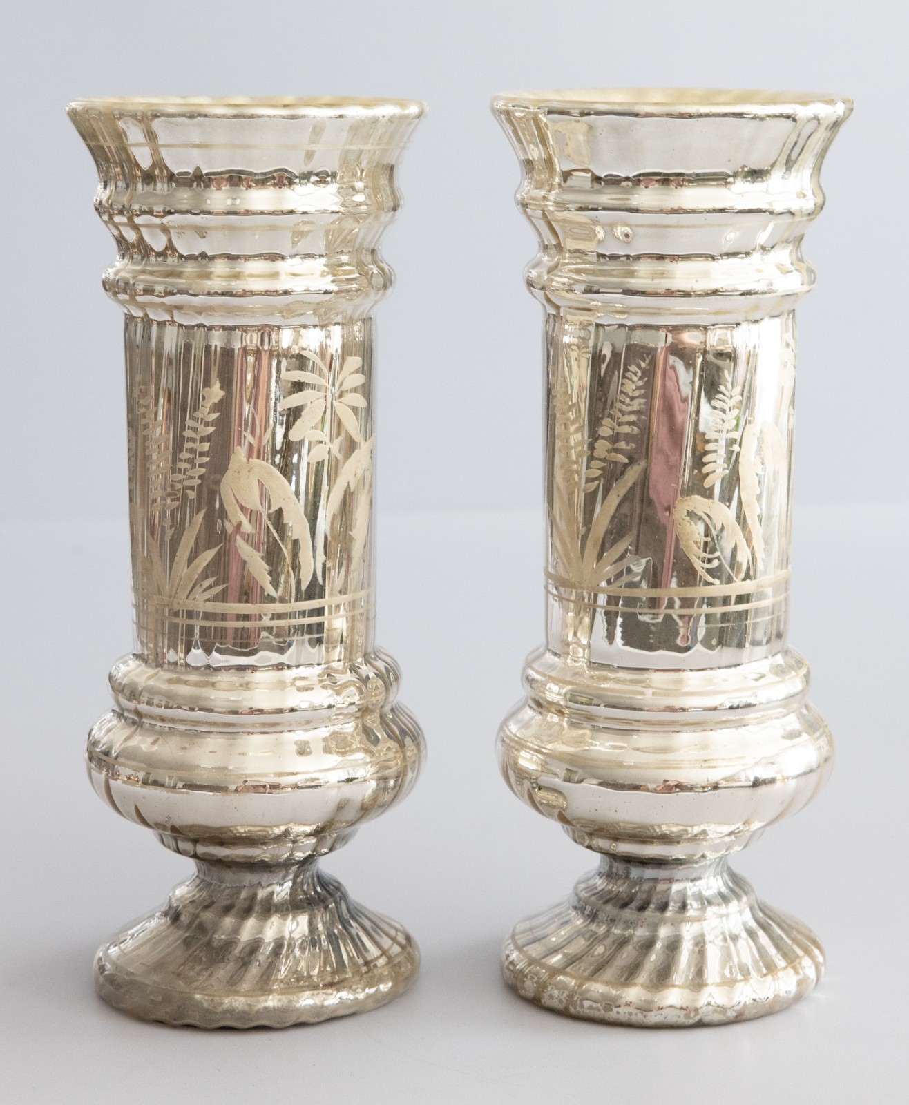 Pair of Large Antique 19th Century French Silvered Mercury Glass Vases 12.75 Pair of Large Antique 19th Century French Silvered Mercury Glass Vases 12.75