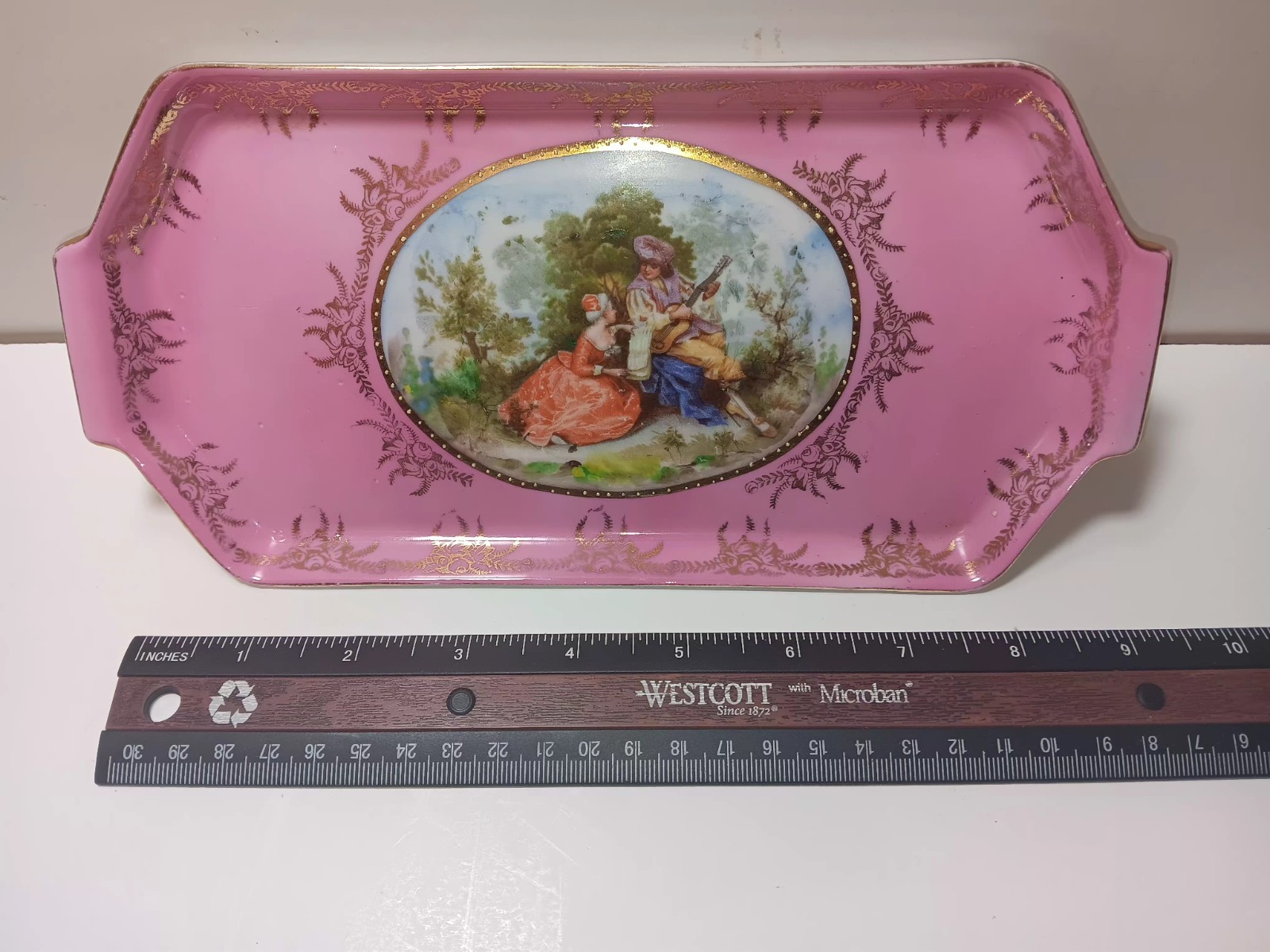 Vintage Porcelain Made in Germany Pink Courting Scene Vanity Trinket Dish