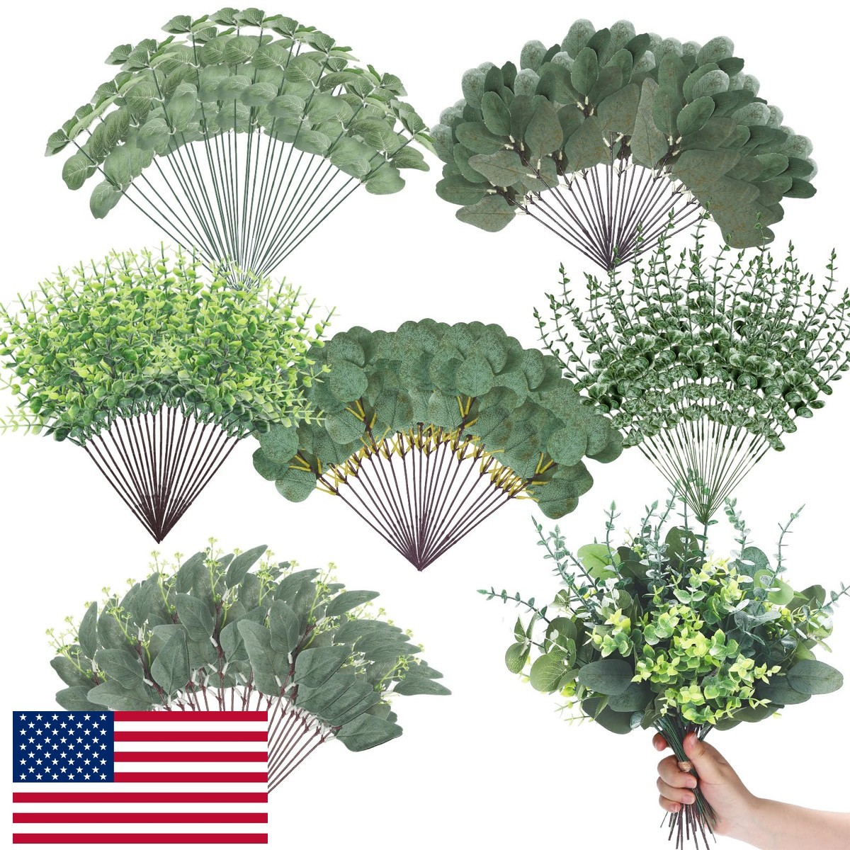 Ceenna 300 Pcs 6 Kind Mixed Eucalyptus Leaves Stem Bulk Artificial Greenery Ceenna 300 Pcs 6 Kind Mixed Eucalyptus Leaves Stem Bulk Artificial Greenery