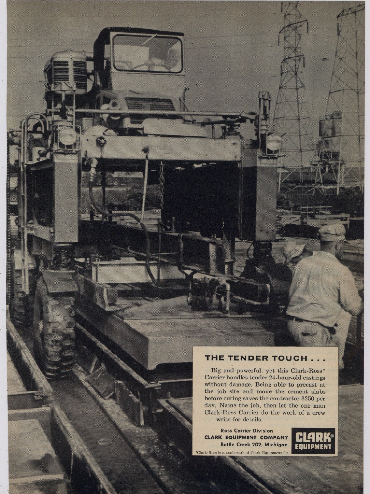 1956 Clark Equipment Ad: Clark Ross Carrier for Castings - Battle Creek, MI