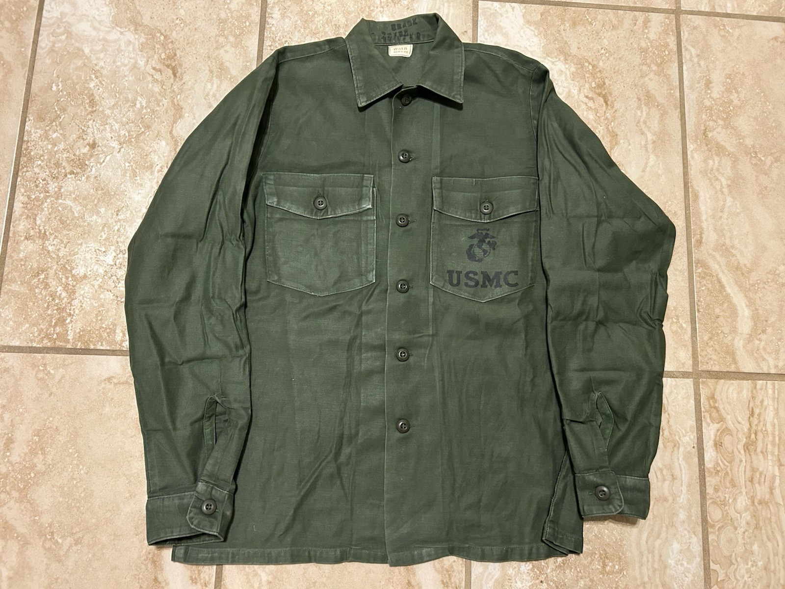 Vintage Blouse Top Shirt Jacket US Military P58 P56 USMC Sateen HBT 1950s Olive