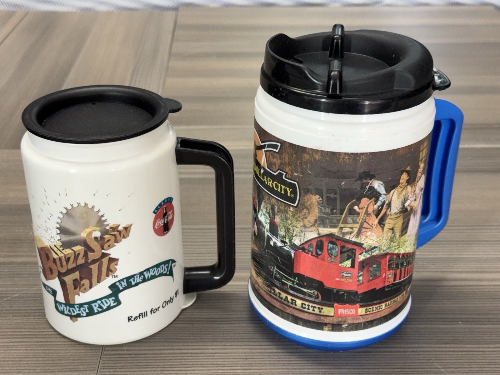 Lot of 2 Silver Dollar City Grandfathered Refillable Mug