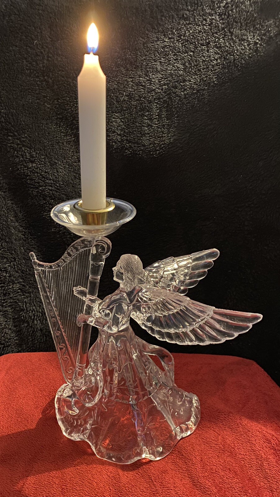 9” Tall Acrylic Clear Angel Playing The Harp Candleholder. 