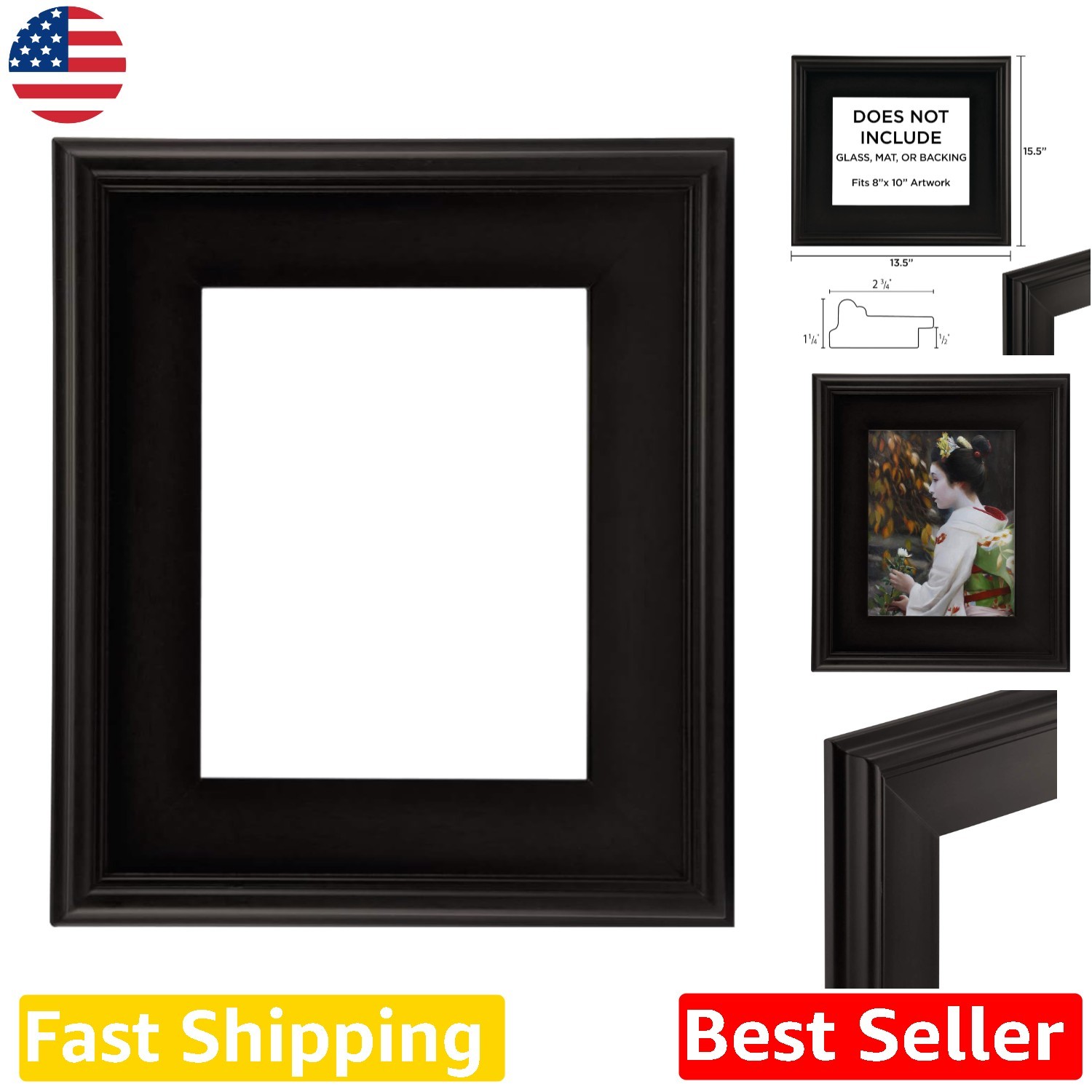 Elegant Black 8x10 Plein Air Frame, Gessoed, Polished Finish, 2.75 Elegant Black 8x10 Plein Air Frame, Gessoed, Polished Finish, 2.75