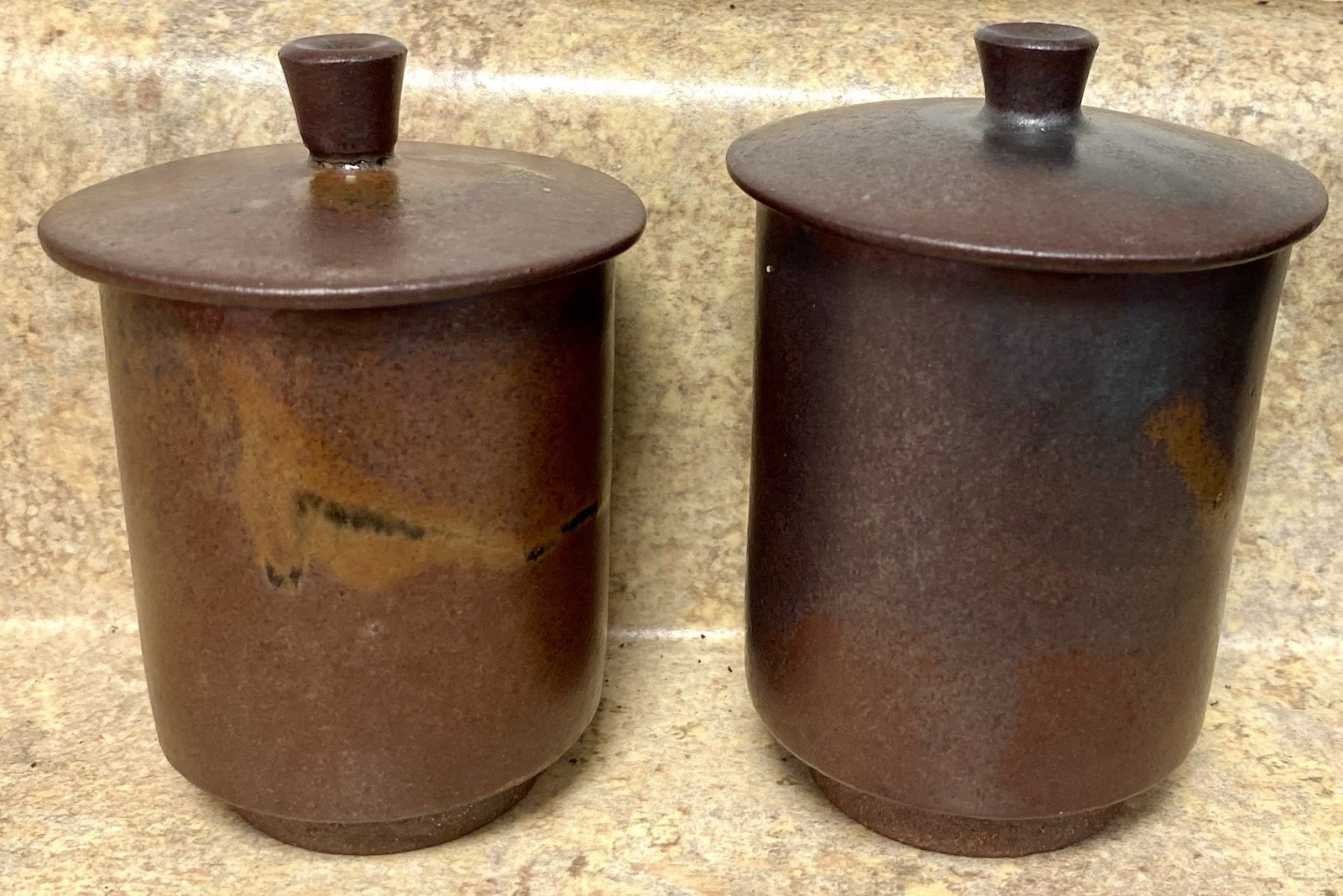 2 Signed Bizen Yaki Ware Yunomi Japanese Pottery Tea Cup Husband Wife Goma Style