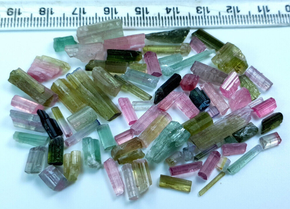 84 Cts Beautiful Mix Colors Tourmaline Crystal Type & Rough Grade Very Nice Qty