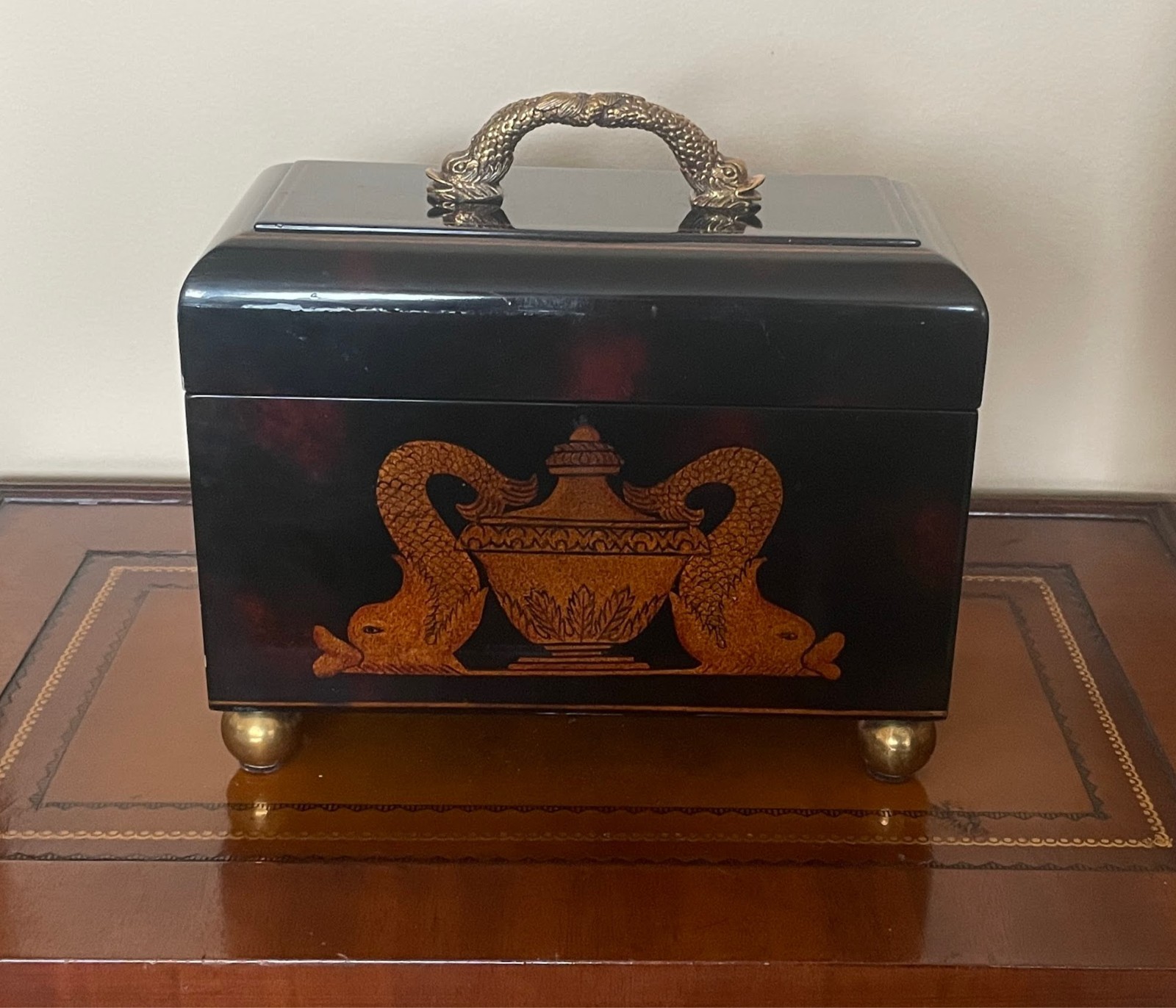 Vintage Maitland-Smith Lacquer Box Hand Made In Philippines Brass Feet Handle Vintage Maitland-Smith Lacquer Box Hand Made In Philippines Brass Feet Handle