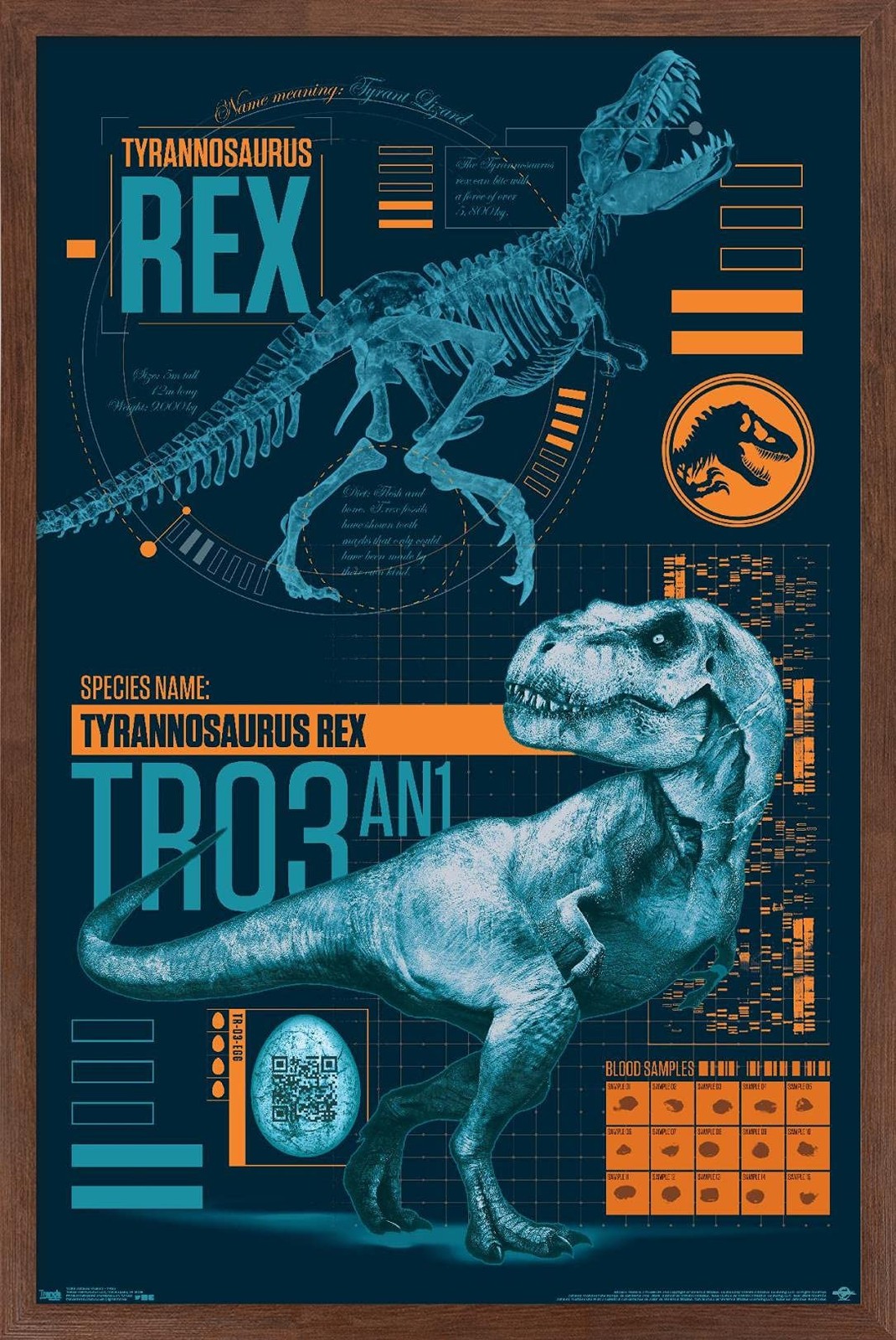 Trends International Jurassic World T-Rex Poster 22.375x34 Mahogany Frame
