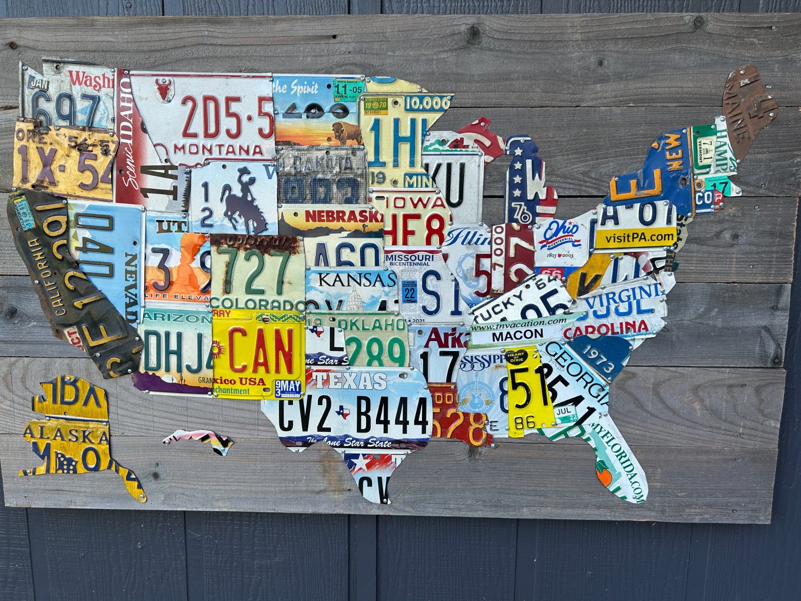 Extra Large Authentic USA License Plate Map  