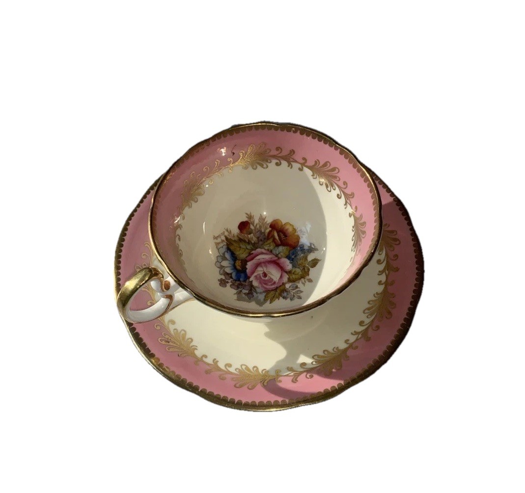 ANSLEY RARE CABBAGE ROSE Pink Cup & Saucer/JA Bailey Signed On Both Cup/Saucer. ANSLEY RARE CABBAGE ROSE Pink Cup & Saucer/JA Bailey Signed On Both Cup/Saucer.