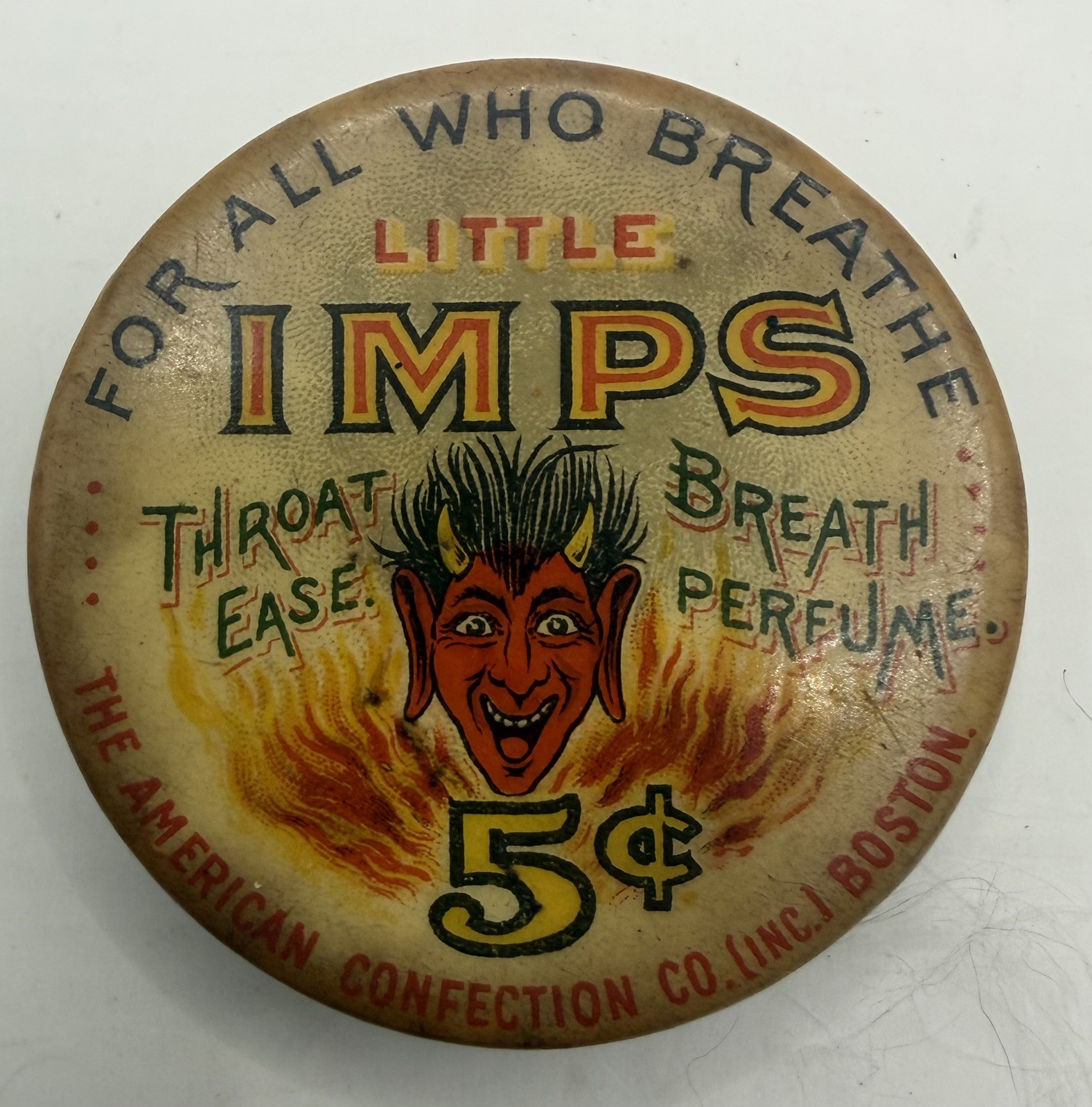 Antique LITTLE IMPS Devil Breath Throat Celluloid Advertising Tin Halloween Antique LITTLE IMPS Devil Breath Throat Celluloid Advertising Tin Halloween