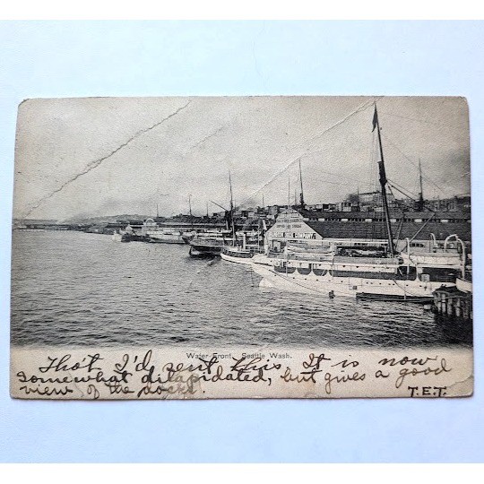 RPPC Postcard Arlington Dock Co Pier Seattle WA Waterfront 1906 Boats Ships