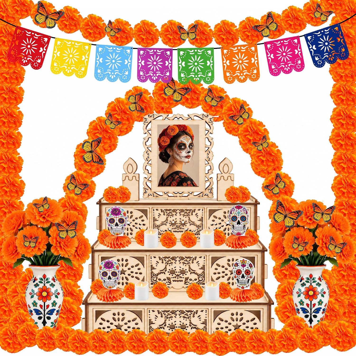 Dia De Los Muertos Decorations, Wooden Day of the Dead Ofrenda Altar Kit Dia De Los Muertos Decorations, Wooden Day of the Dead Ofrenda Altar Kit