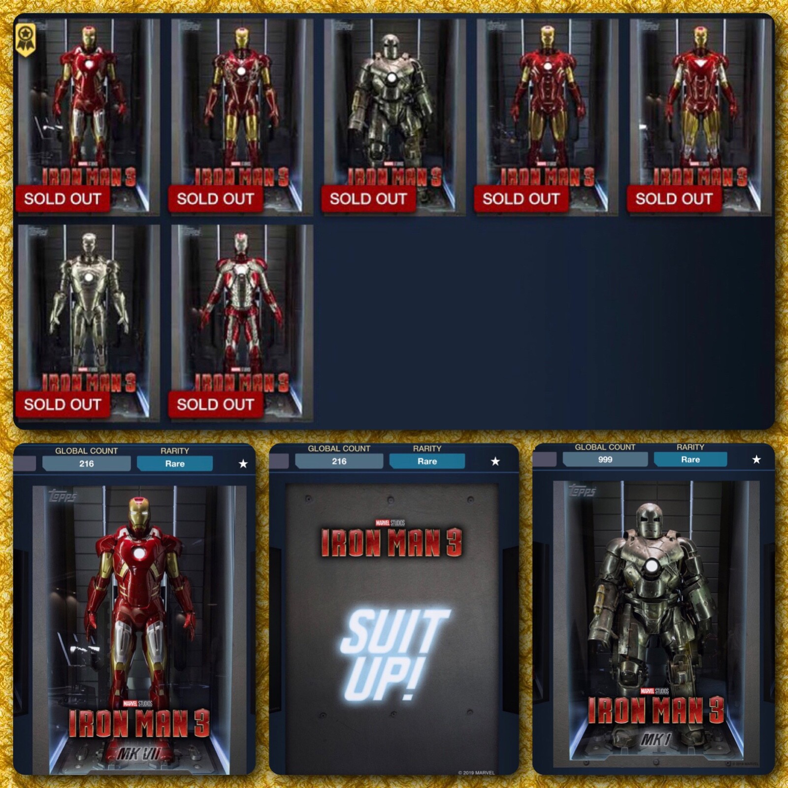 YEAR 1 2019 Topps Marvel Collect Digital IRON MAN 3 Hall of Armor AWARD lot SET YEAR 1 2019 Topps Marvel Collect Digital IRON MAN 3 Hall of Armor AWARD lot SET