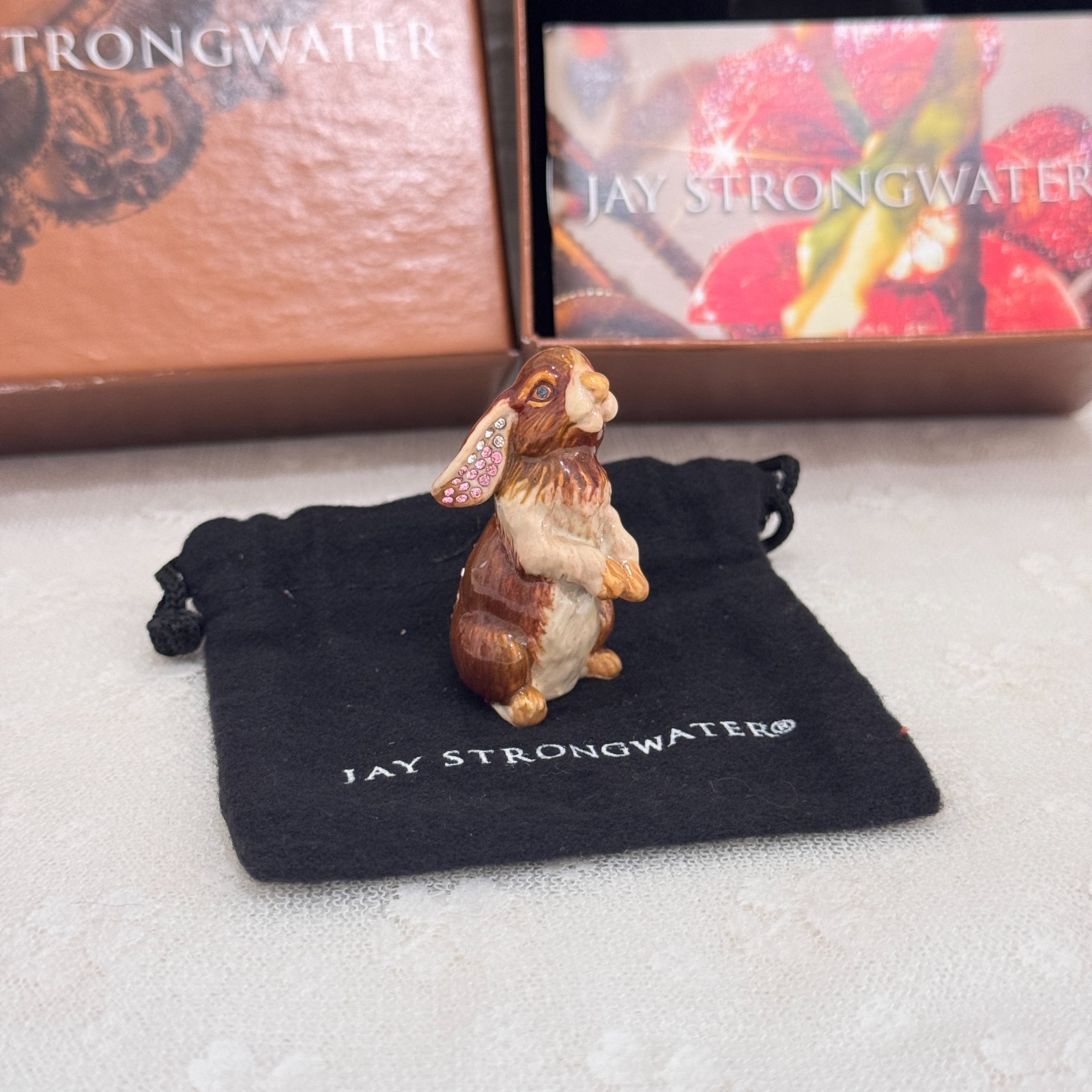 Jay Strongwater Emory Bunny Mini Figurine Swarovski Crystal w/ Box Pouch Card