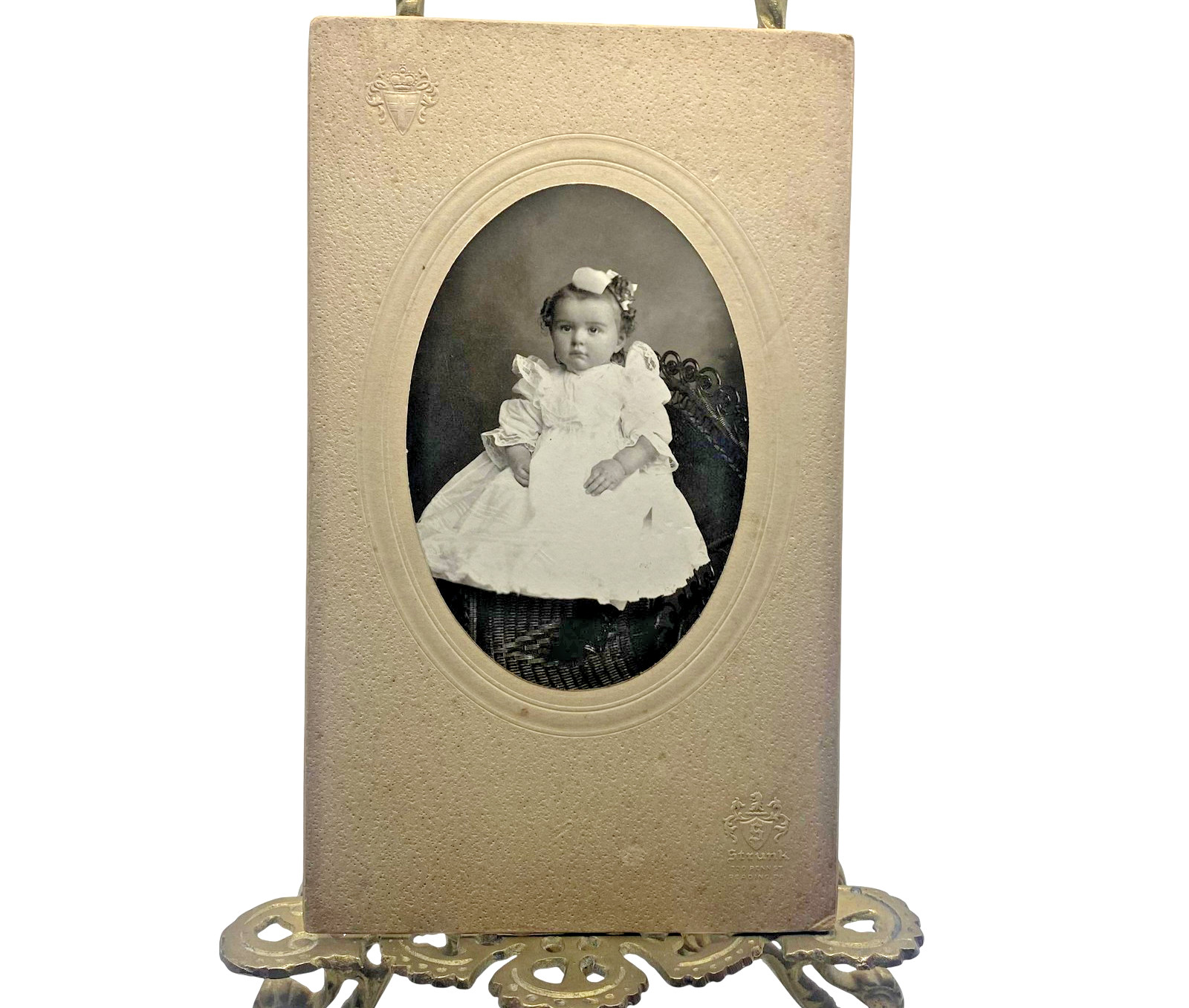 Vintage Strunk Studio Reading PA Baby Portrait Cabinet Photo 5x8 Sepia Orig