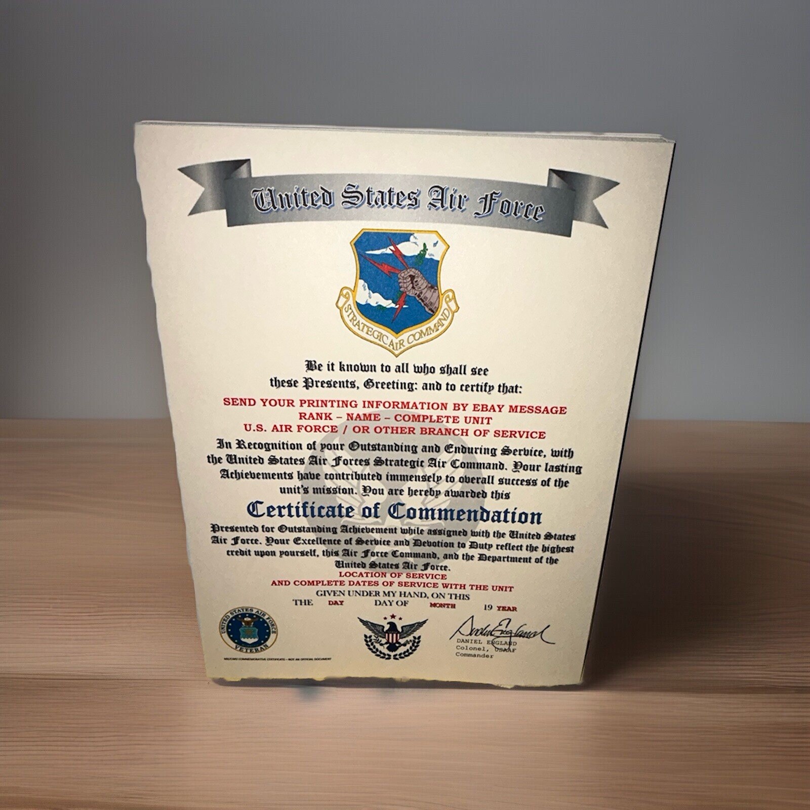 U.S.A.F. / U.S. AIR FORCE STRATEGIC AIR COMMAND - CERTIFICATE OF COMMENDATION