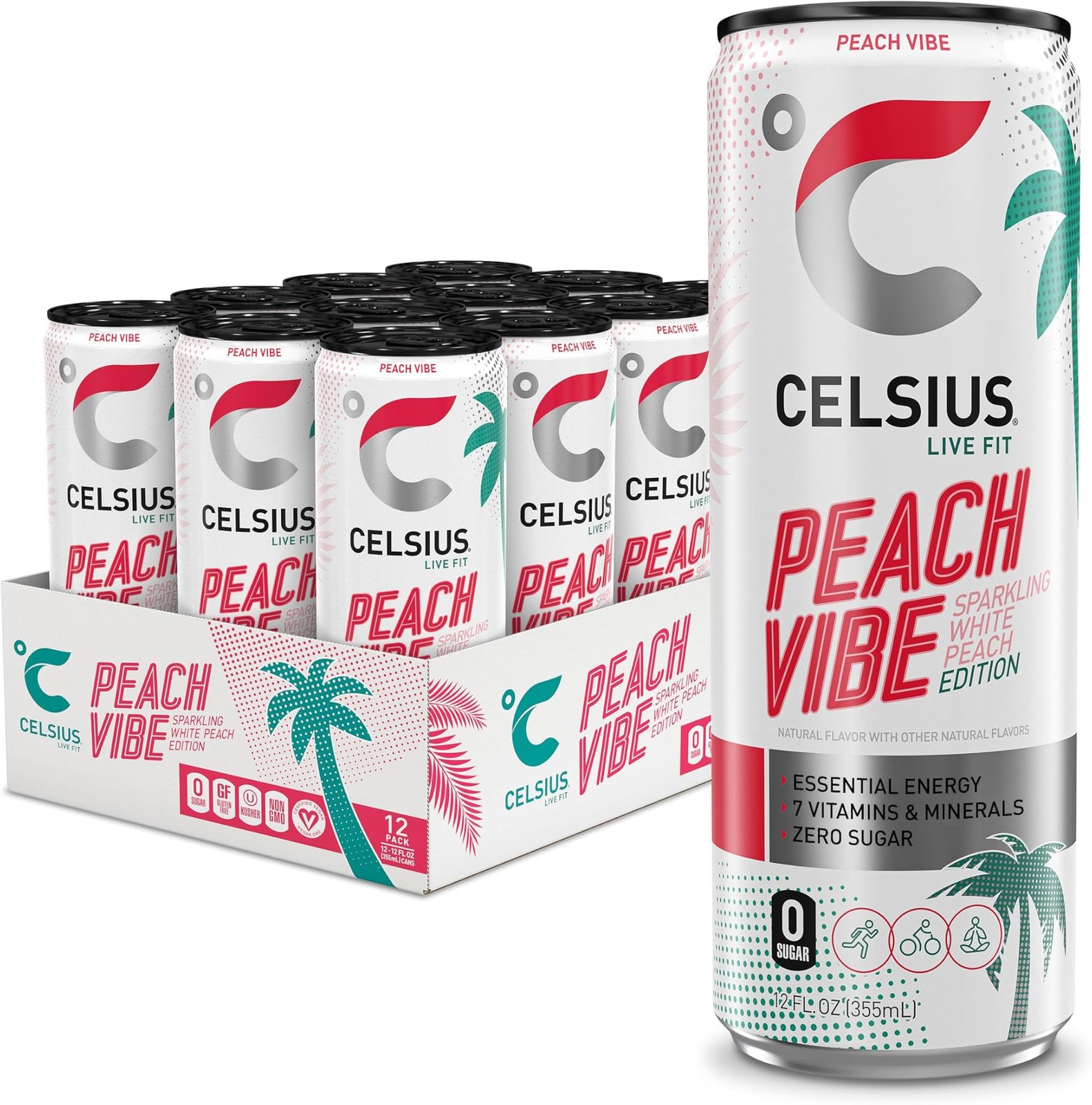 Sparkling white peach sugar free energy drink 12 fl oz pack of 12 200mg caffeine Sparkling white peach sugar free energy drink 12 fl oz pack of 12 200mg caffeine