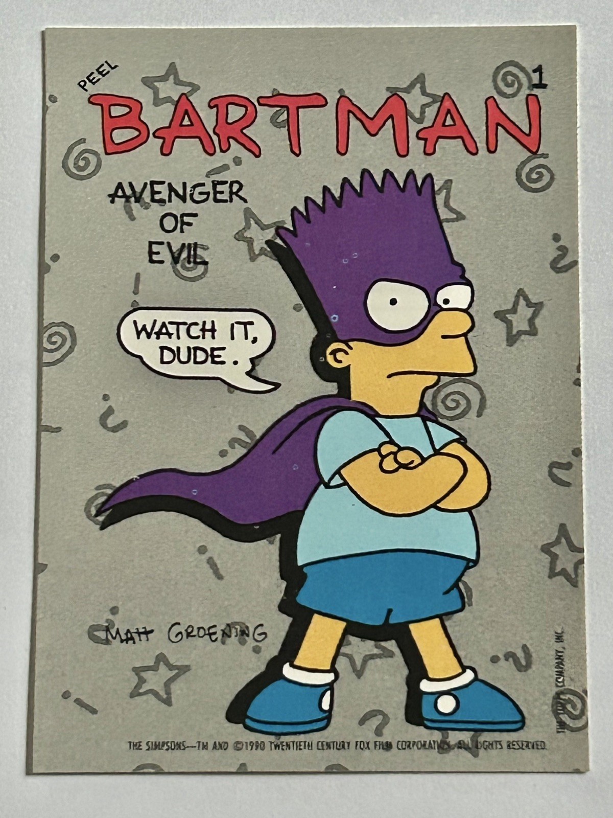 1990 Topps The Simpsons Bartman #1 Avenger Of Evil Sticker BART Rookie Card 10