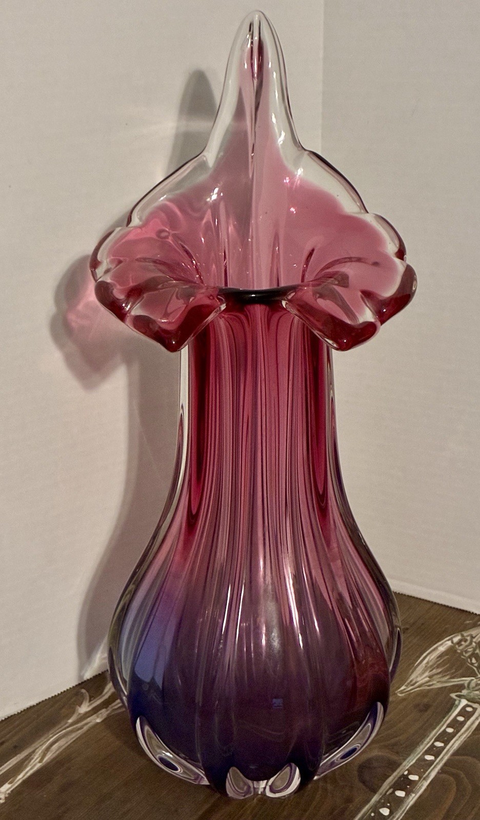 Bohemian Czech Double Walled Cranberry Purple Stretch Glass Vase Chribska Bohemian Czech Double Walled Cranberry Purple Stretch Glass Vase Chribska
