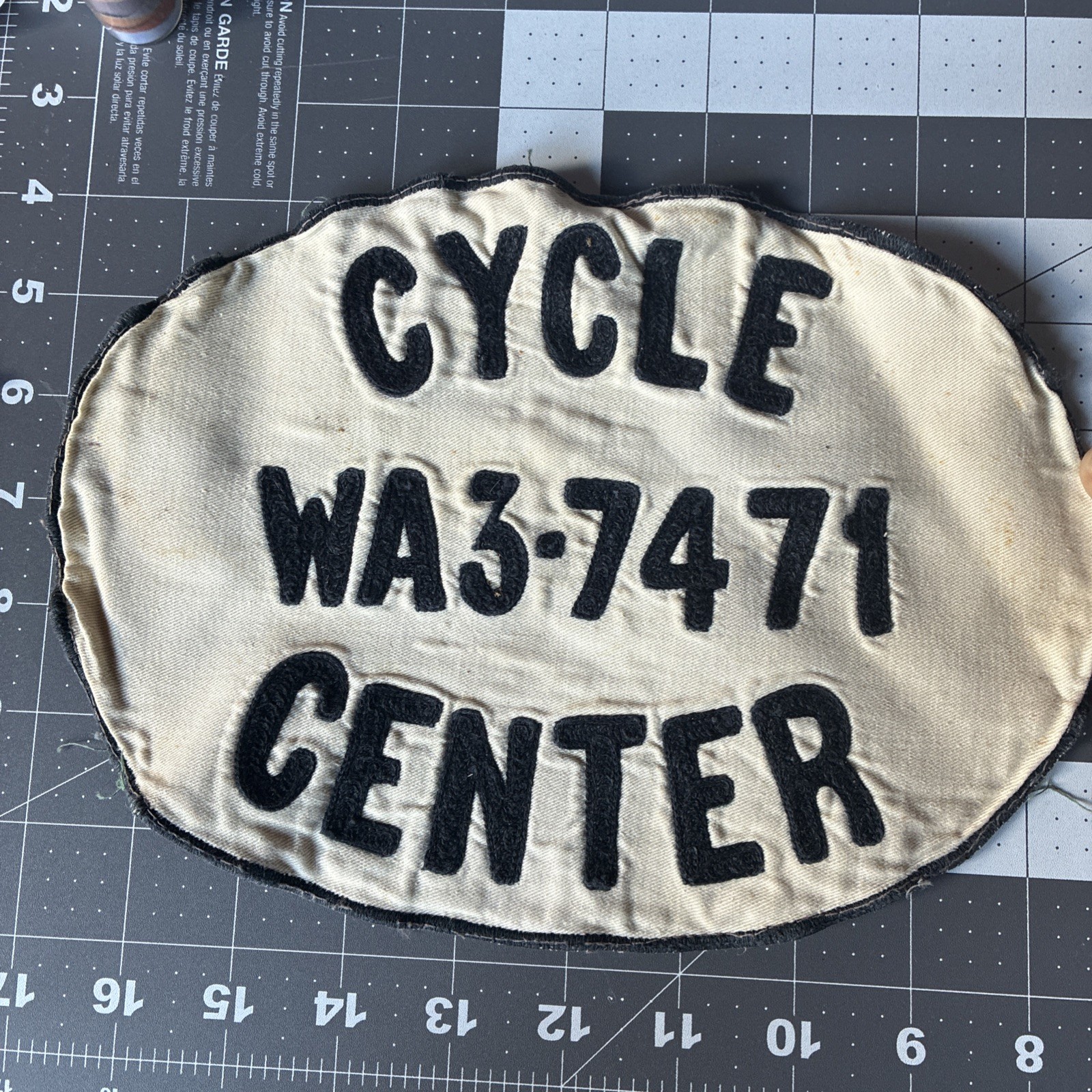 Vintage 1950s 60s CYCLE CENTER WA3-7471 Large Chenille Dealer Jacket Back Patch Vintage 1950s 60s CYCLE CENTER WA3-7471 Large Chenille Dealer Jacket Back Patch