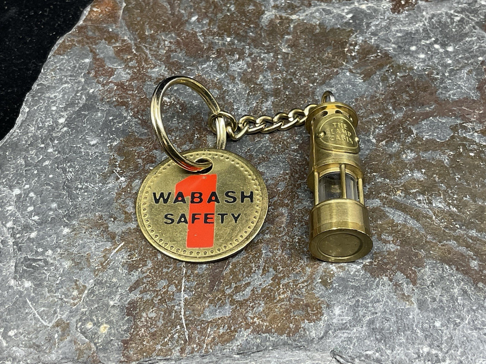 Vintage Wabash Mine Illinois Brass The Lamp Cabin Safety Award Keychain