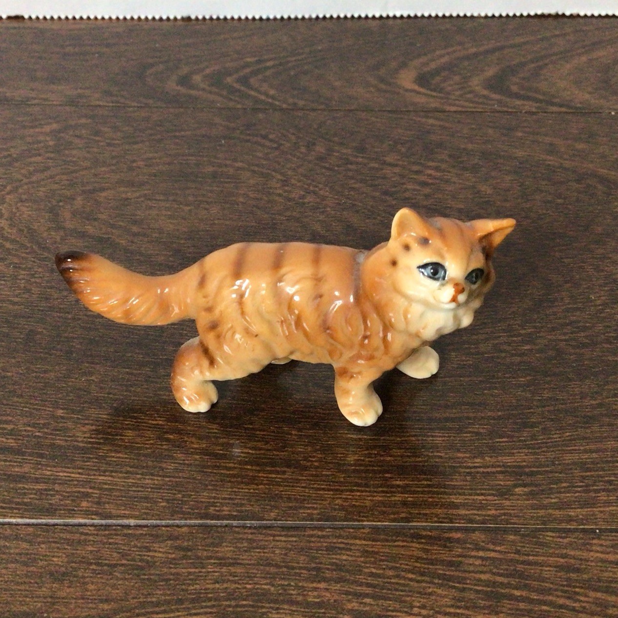 Vintage Bone China Orange Tabby Stripe Kitty Cat Miniature Figurine 2