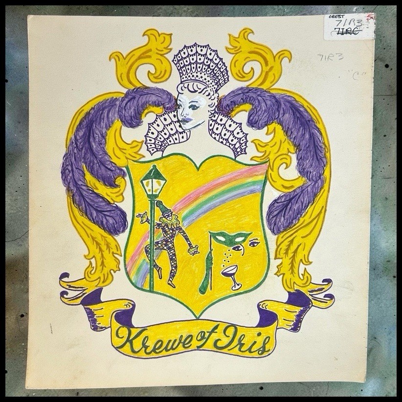 Vintage Krewe of Iris Mardi Gras Tableau Ball Art New Orleans Carnival Crest Vintage Krewe of Iris Mardi Gras Tableau Ball Art New Orleans Carnival Crest