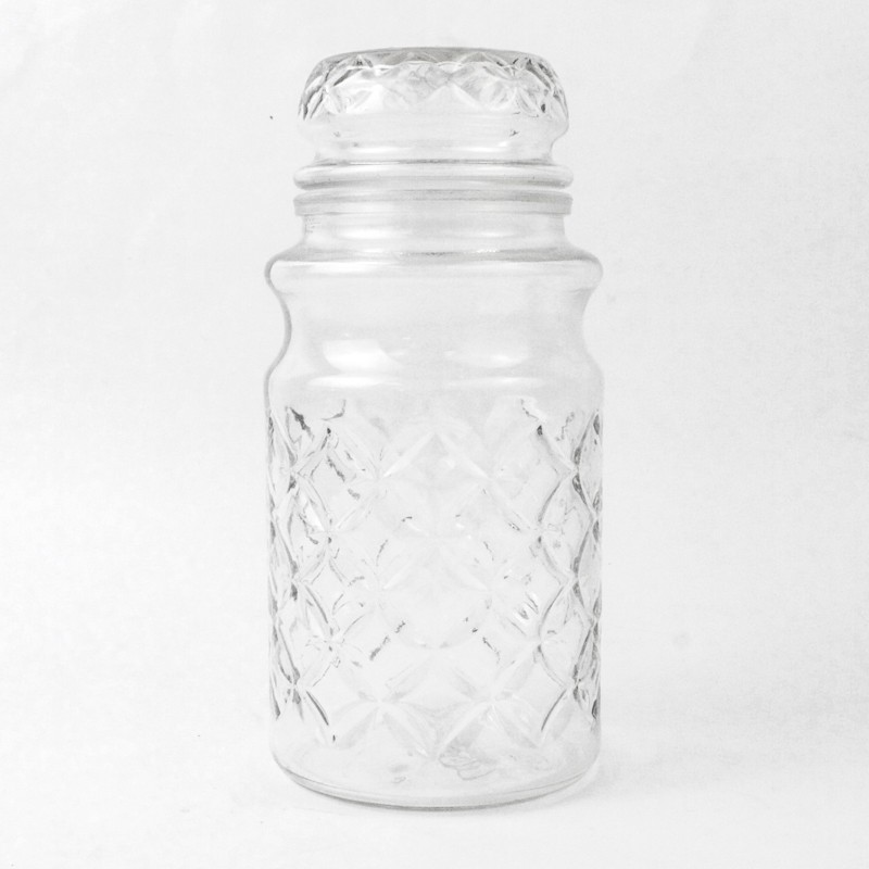 Vintage 1984 Planters Mr. Peanut Diamond Clear Glass Canister Jar w/ Lid