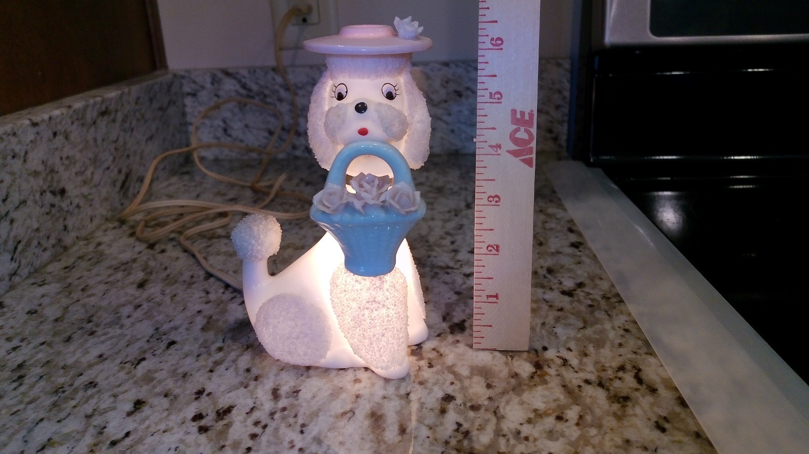 Rare Vintage I.W. Rice Porcelain Poodle with Basket Bouquet Night Light Rare Vintage I.W. Rice Porcelain Poodle with Basket Bouquet Night Light