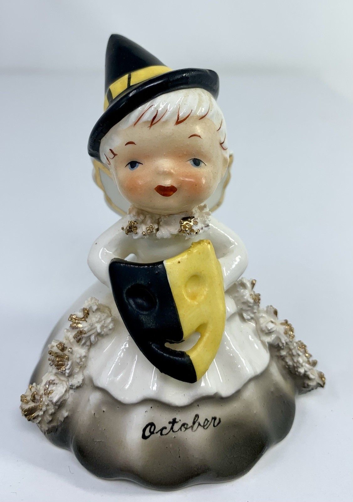 Napco Japan Ceramic October Witch Angel Figurine Bell Vintage S1307J EUC